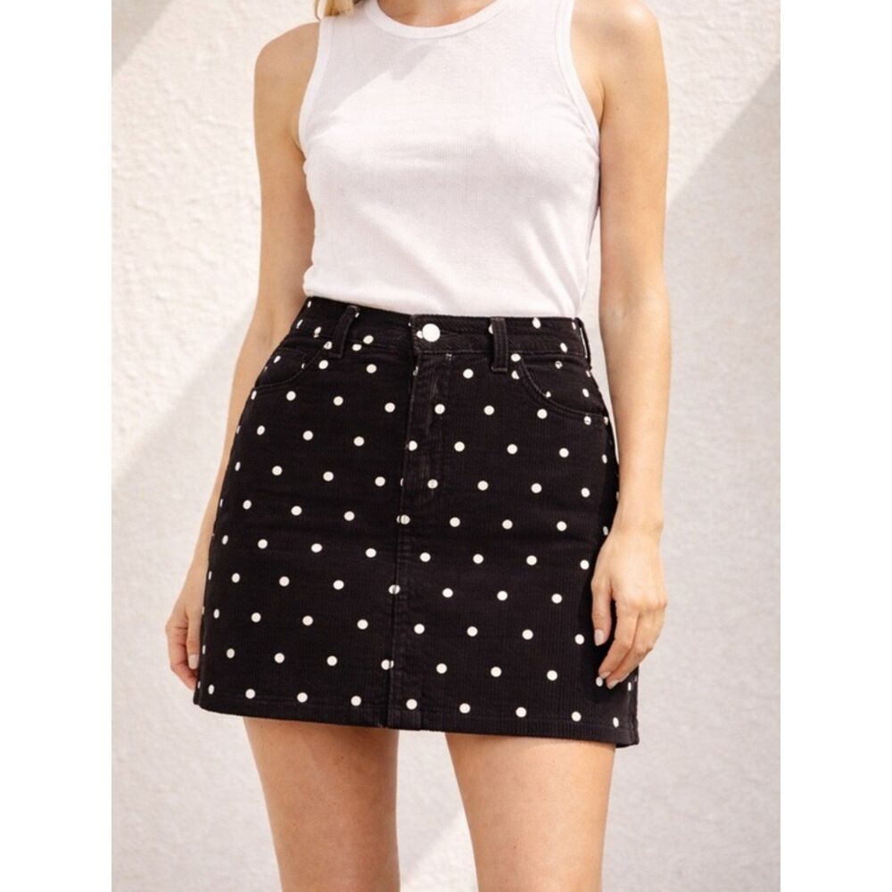 Topshop Moto Skirt Corduroy Polka Dot Black & White Preppy Mini Women’s Size 6